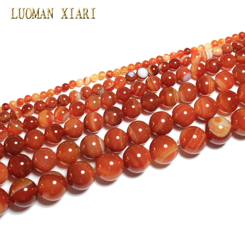 Wholesale Natural Red Stripes Agates Stone Beads For Jewelry Making DIY Bracelet Necklace 4/6/8/10/12 /14 mm Strand 15\'\'