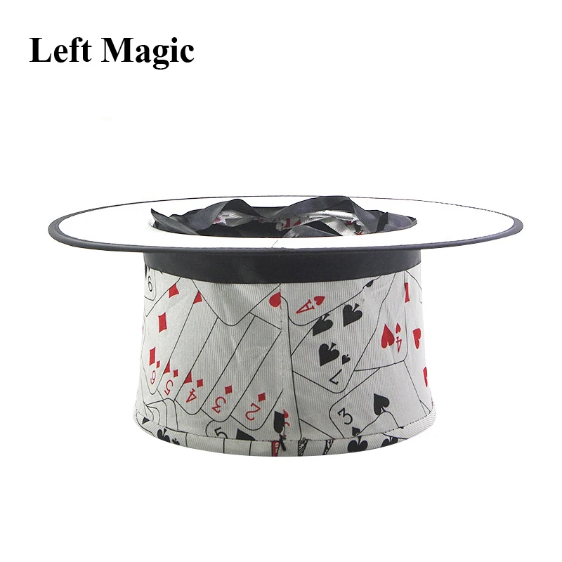 Folding Top Hat Spring Magic Tricks ( Black &  Playing Card Pattern )Appearing/Vanishing Objects Hat Stage Accessories Gimmick