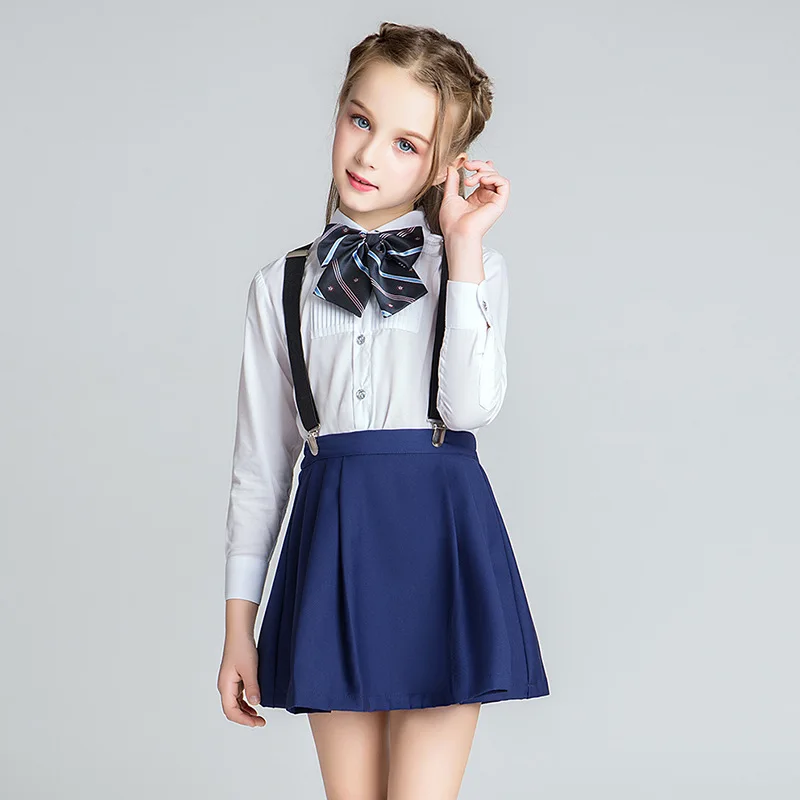 School Girls Uniform Clothes Set White Shirts Mini Vestido Chorus Stage Girls Clothes For 2 3 4 6 8 10 12 14 Years Old RKS185002