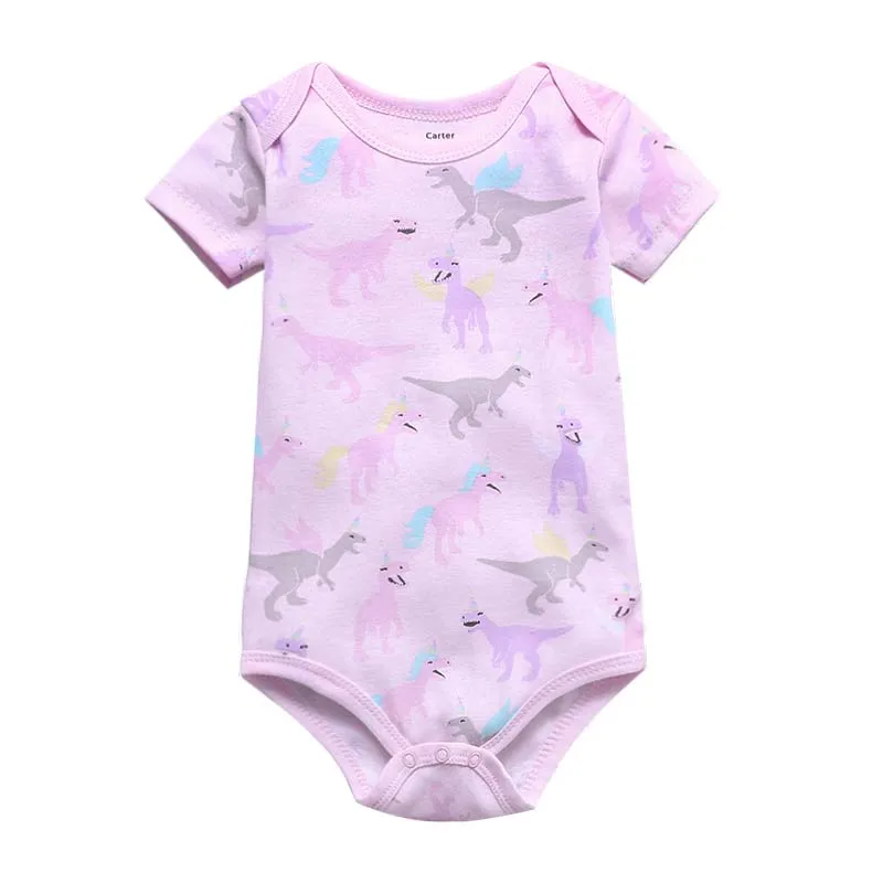 Newborn Bodysuits Baby Girl Clothes Summer Short Sleeve Cute Cartoon Pink Print Infant Clothing