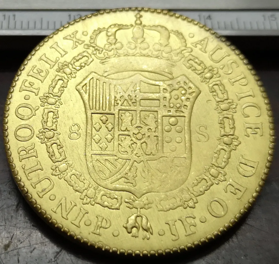 1792 Colombia 8 Escudos gold plated Coin Copy 2 type to choose( JJ and JF)