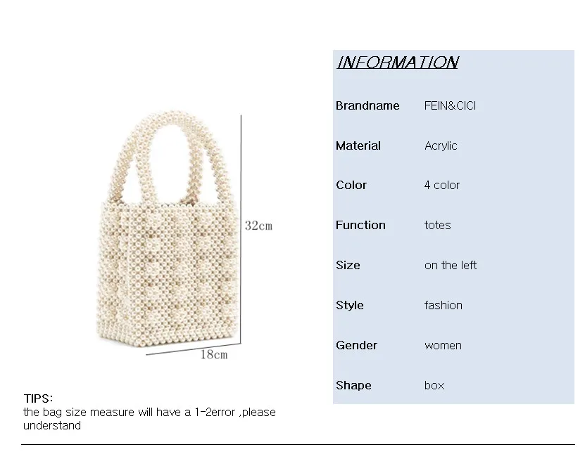 Pearl bag beaded box tote bag women party vintage acrylic plastic bucket handbag summer luxury brand designer bag