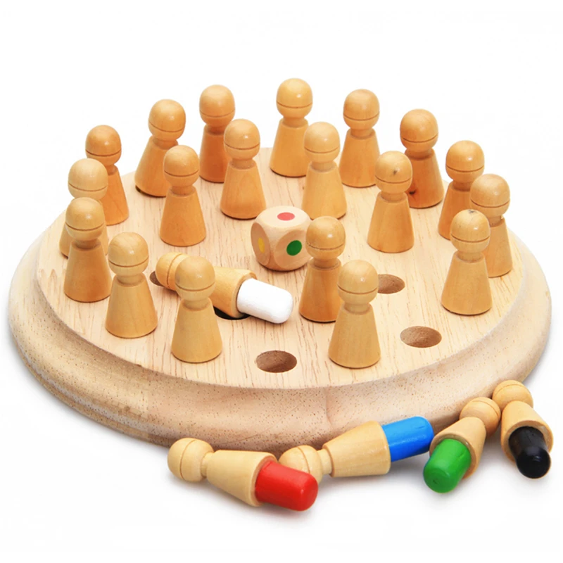 BSTFAMLY Children Memory Chess Wooden Six Color 17.5*17.5*5cm 24 Pcs/Set International Checkers Folding Game Table Toy Gift LE02