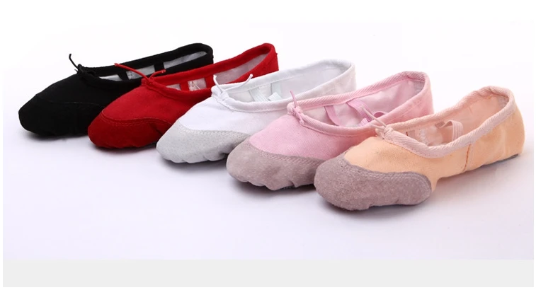 Children Girls Cotton Canvas Split Soft Sole Ballet Slippers Adults Gymanstics Dance Shoes White Black Red Beige Pink Shoes