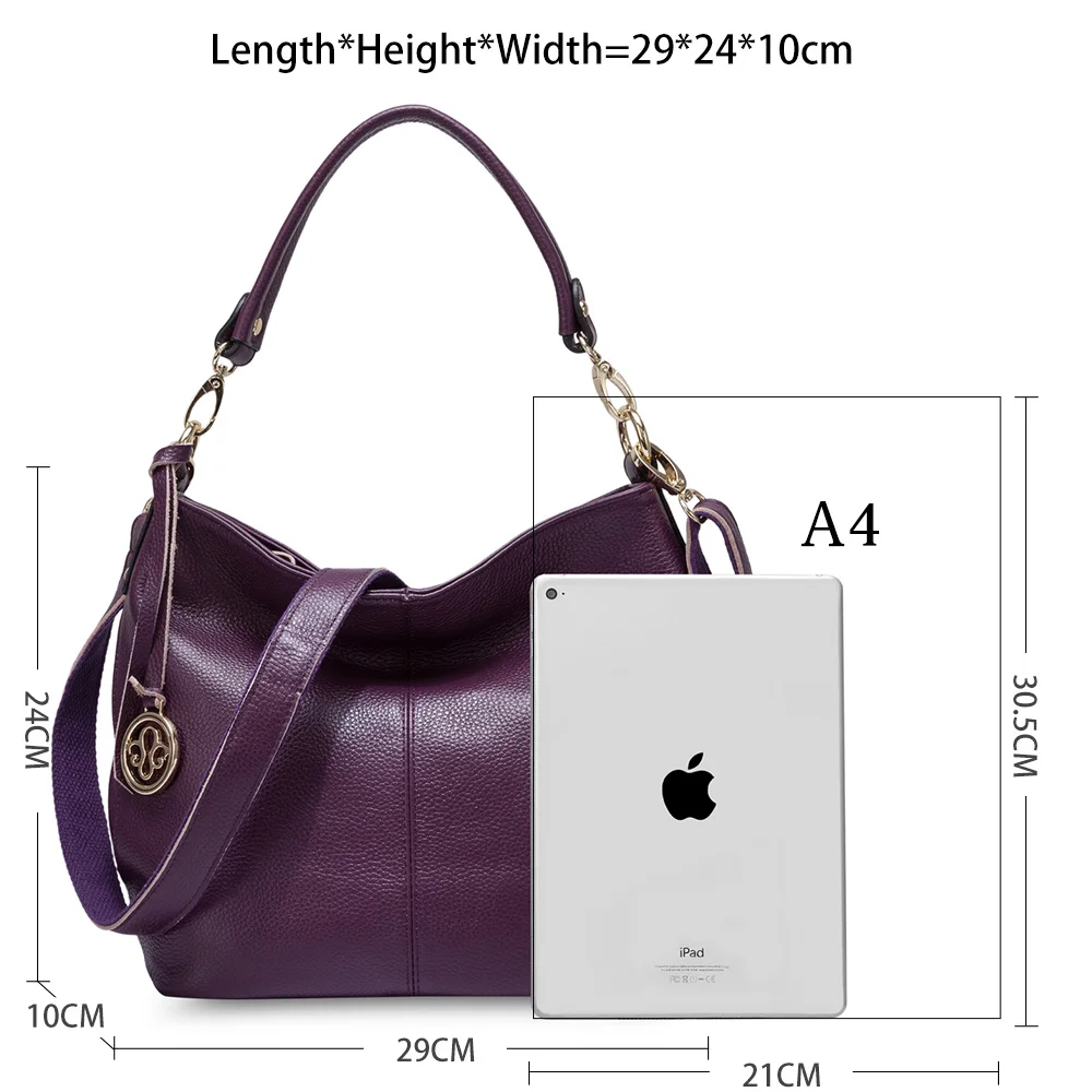 Zency Fashion Purple Women Shoulder Bag 100% Genuine Leather Elegant Tote Handbag High Quality Female Messenger Bags Classic