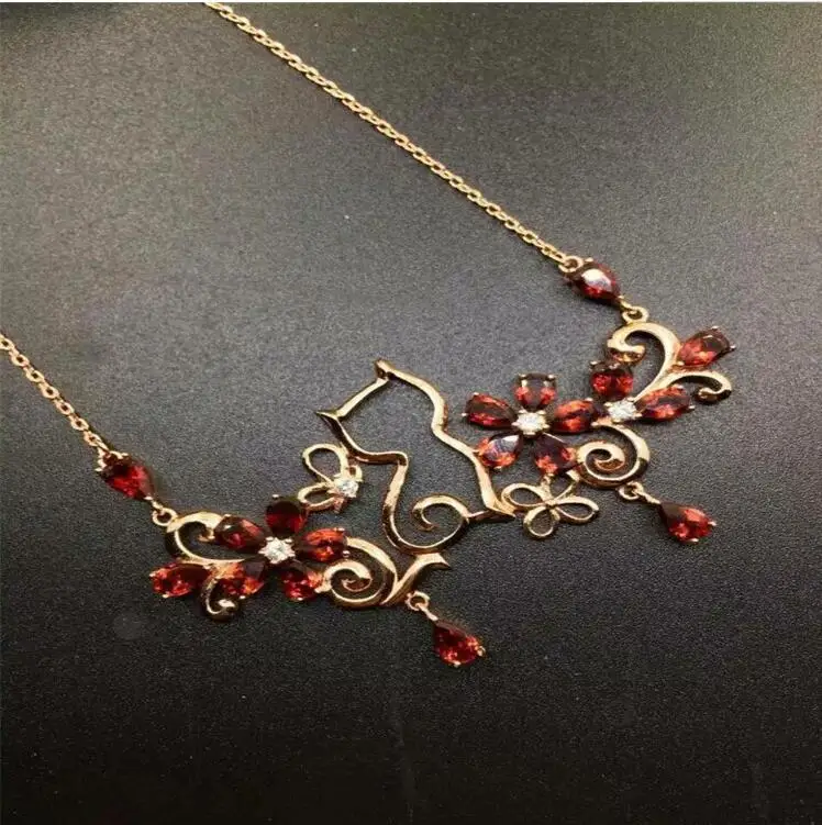 Free shipping Natural garnet necklace pendant Real origin red garnet 925 sterling silver Fine jewelry 4*6mm 18pcs