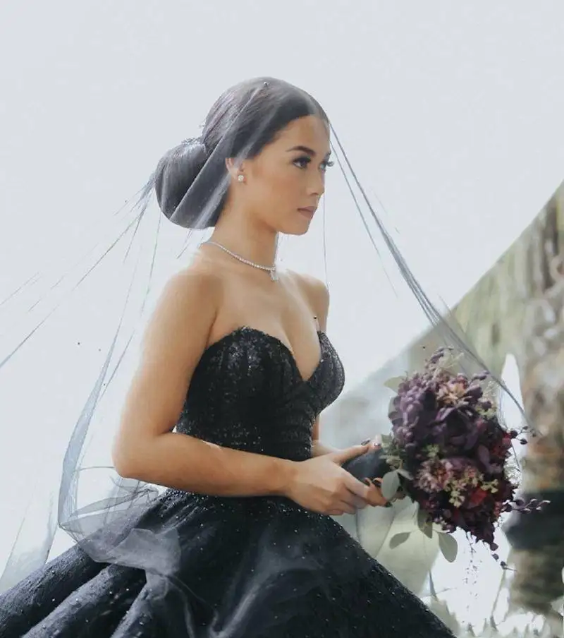 Stunning Bohemian Black Wedding Dresses Sexy Sweetheart Beaded Lace Ball Gown Bridal Dress Sequins Noble Country Wedding gown image 6