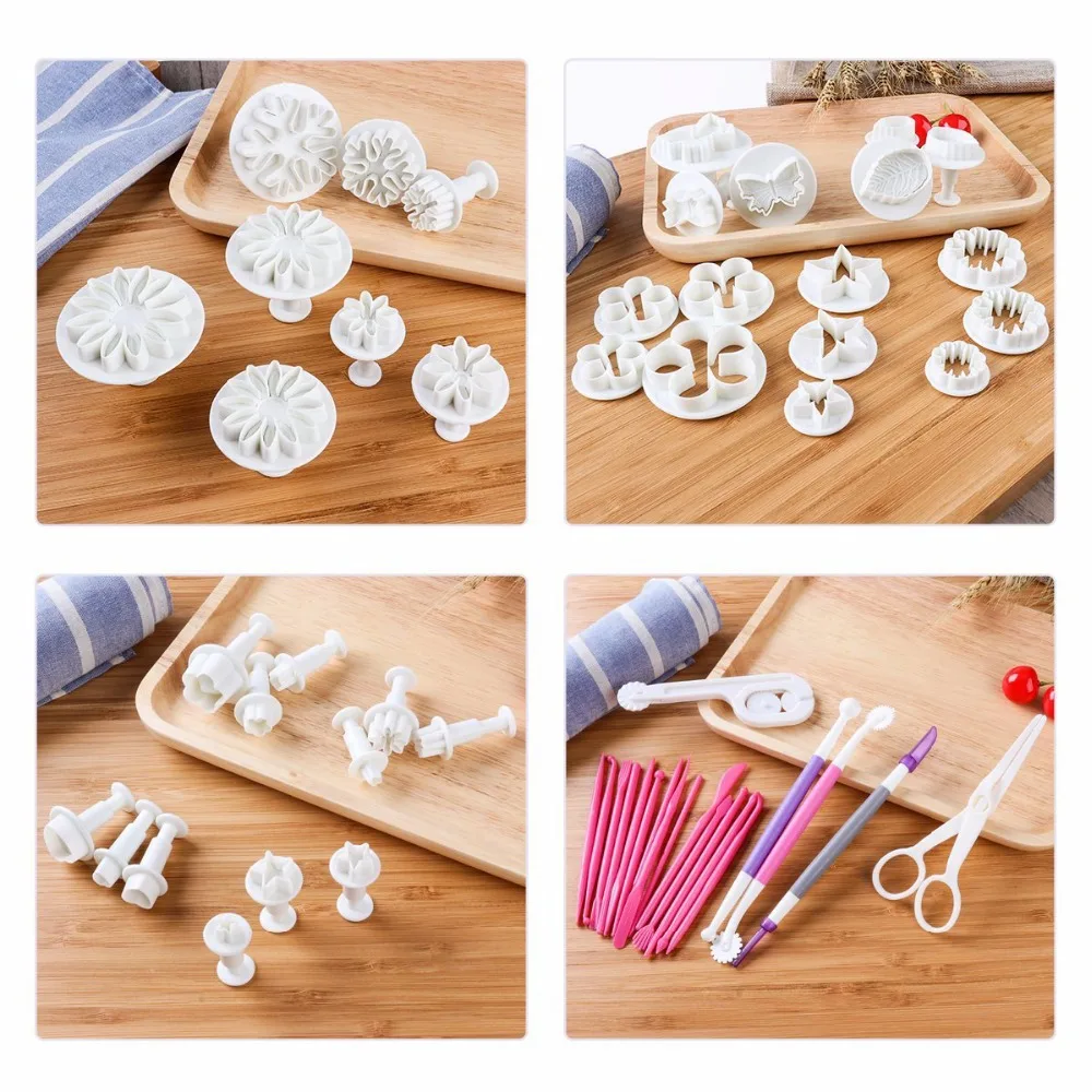 96pcs Cake Decorating Tools Plunger Fondant Cake Pastry Cutters Baking Tools Dough Roller Rolling Pin Full Set K348