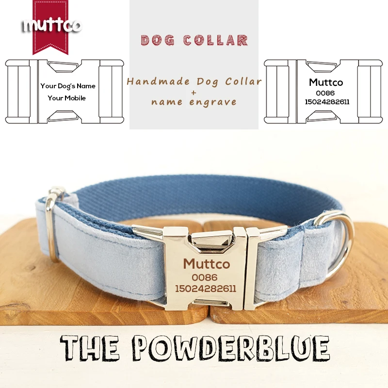 MUTTCO engraved pet name retailing ethnic style handmade dog collar leash THE POWDERBLUE customized dog collar 5 sizes UDC081