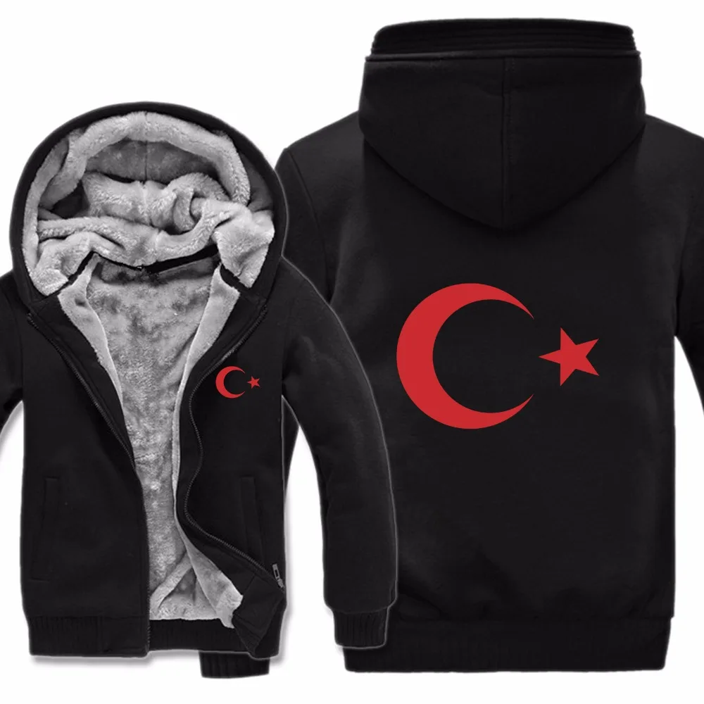 New Winter Turkish flags Hoodies Jacket Men Casual Thick Fleece Country Flag Turkey Sweatshirts Pullover Man Coat