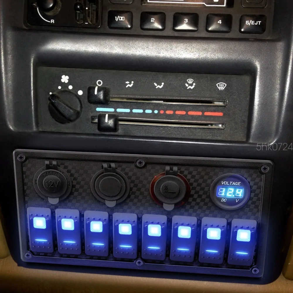 Marine Boat Rocker Switch Panel  8 Gang Waterproof ON Off Toggle Switches with Digital Voltage Display 3.1A Double USB