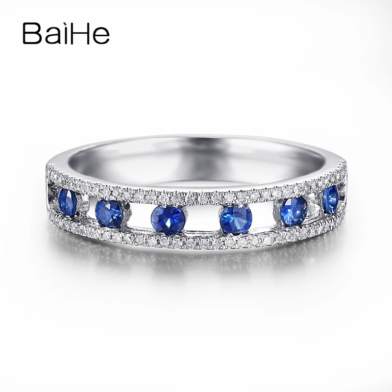 

BAIHE Solid 18K White Gold 0.36CT Natural Sapphire Diamond Ring Women Men Engagement Trendy Fine Jewelry Making Anillo de zafiro