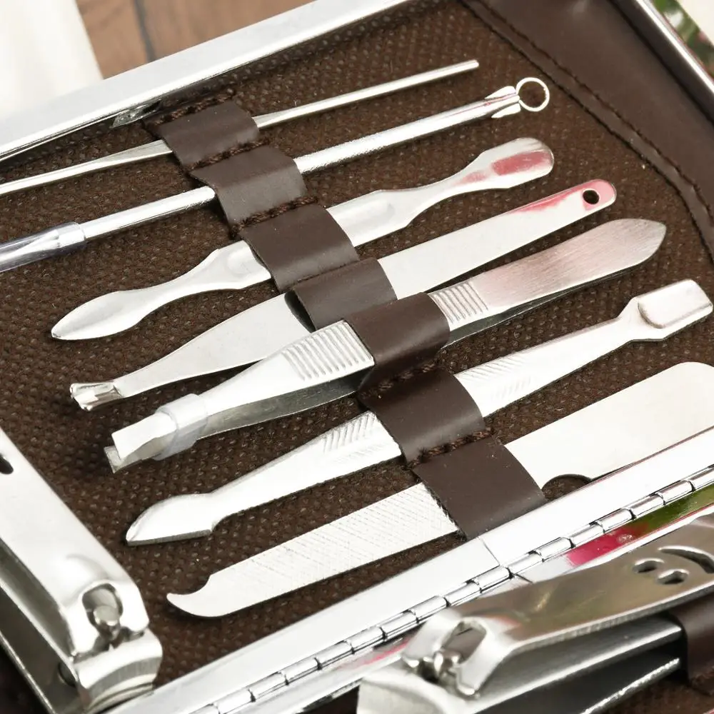 12 قطعة الفولاذ المقاوم للصدأ مسمار الفن مجموعة تشذيب الأظافر أطقم الأدوات الأظافر المقص مقص الملقط سكين مانيكير الحال بالنسبة مجموعة العناية بالقدمين