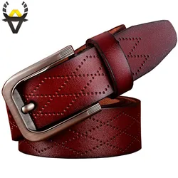 Cinturones geométricos de cuero genuino para hombre, correa de piel de vaca de segunda capa con hebilla de pin de lujo, ancho de 3,8 cm