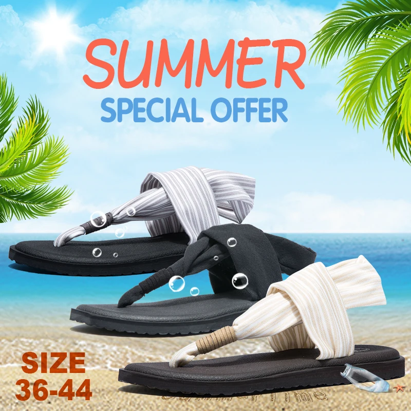 Women Yoga Sandals Brand Summer Sandals Retro Shoes Female Elastic Straps Comfy Flats Beach Shoes Women Flip Flops Big Size 40