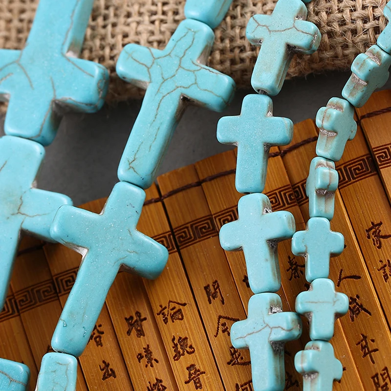 40cm Blue Turquoises Cross Stone Beads Loose Spacer Beads for DIY Jewelry Making 8x10 12x16 15x20 18x25 20x30 22x30 25x35mm