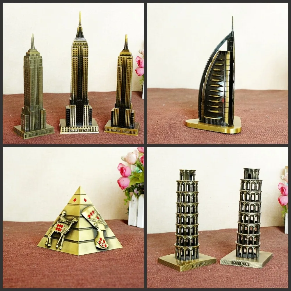 

Metal 3D World's Great Landmark Architecture Pyramid Sailing Hotel Burj Khalifa etc Metal Figurine Building Model For Home Decor