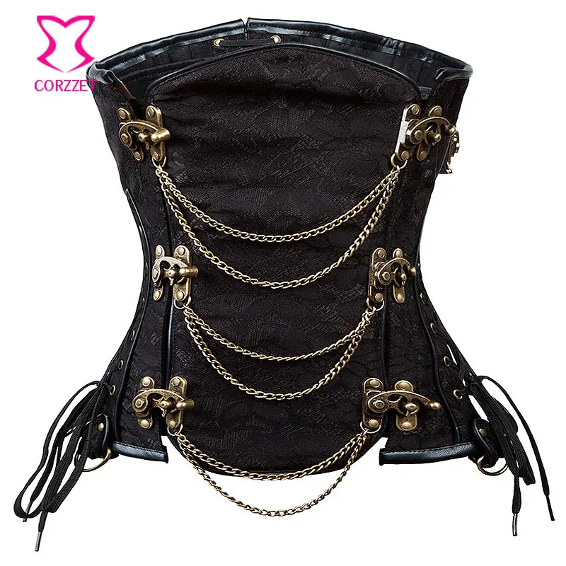 

Plus Size 6XL Heavy Metal Buckle Chain Gothic Corset Underbust Waist Trainer Steel Boned Corsets and Bustiers Steampunk Clothing