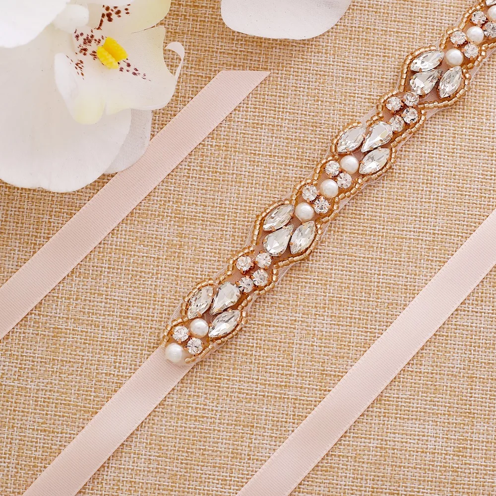 SESTHFAR ไข่มุกเข็มขัดงานแต่งงานสำหรับคู่แต่งงาน Rose Gold Crystal Wedding Sash เข็มขัดสำหรับเจ้าสาวชุดเจ้าสาว