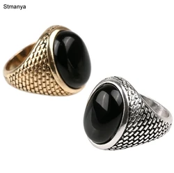 New Vintage Punk Men Ring Black Stone Ring Fashion Oval Shape Black Men Ring For Christmas gift  #1-20037