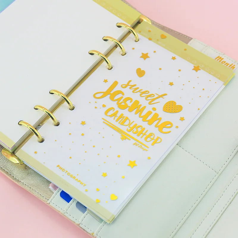 Fromthenon Cute Creative 6 Holes Binder Planner Notebooks Gold Foil Index Divider Bookmak Accessories Today Weekly Monthly 3 Pcs