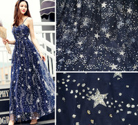 Net Yarn Lace Fabric Navy Blue Black Gauze Stars And Sparkle Cloth 125CM Wide DIY Sew Clothes Dress Curtain Accessories SM243