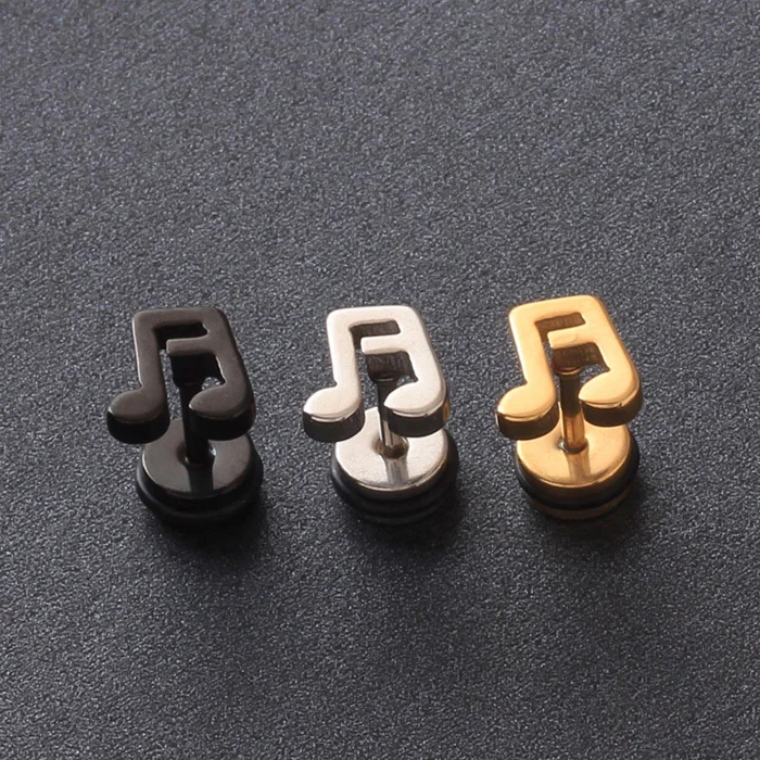 no fade Delicate  Fashion small Cute Lovely Musical Note Titanium Stud Earrings medical for Boy Girls Earring Jewelry men