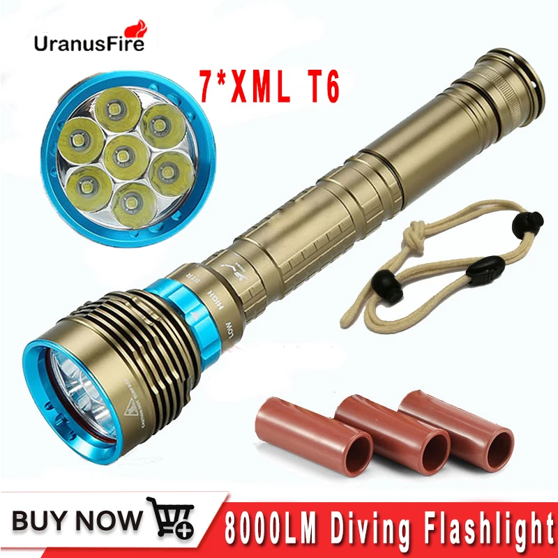 

Uranusfire Diving Flashlight LED 7 XML T6 8000LM Underwater LED Torch Lamp Light Waterproof Tactical Flashlight lantern