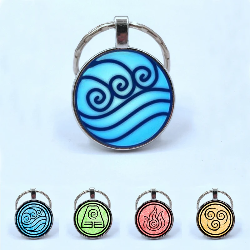 New Avatar The Last Airbender Keychain Kingdom Jewelry Air Nomad Fire And Water Tribe Pendant Double Side Glass Dome Keychain