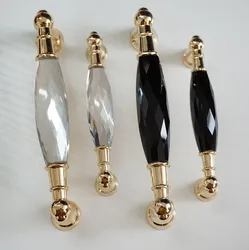 3.75'' 5'' Glass Dresser Pulls Drawer Handles Gold Black / Clear Chrome Metal Modern Crystal Cupboard Pulls Cabinet Handle
