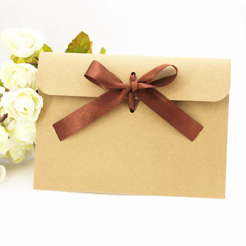 50pcs Vintage Kraft Paper CD Paper Envelopes DVD Papar Case Bag Gift Bag CD Paper Storage Bags Cover Holding 1CD Envelope+ribbon