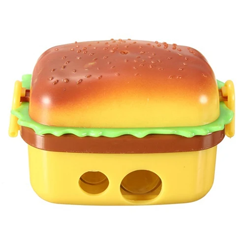 1Pc Cute Hamburger Pencil Sharpener with Two Rubbers Erasers Student Stationery