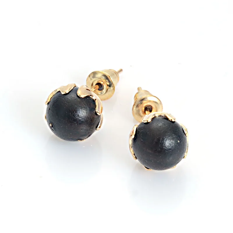 Simple Unique Designed Style Round Aroma Natural Wood Bead Stud Earrings Jewelry For Women Fashion Jewelry Gift