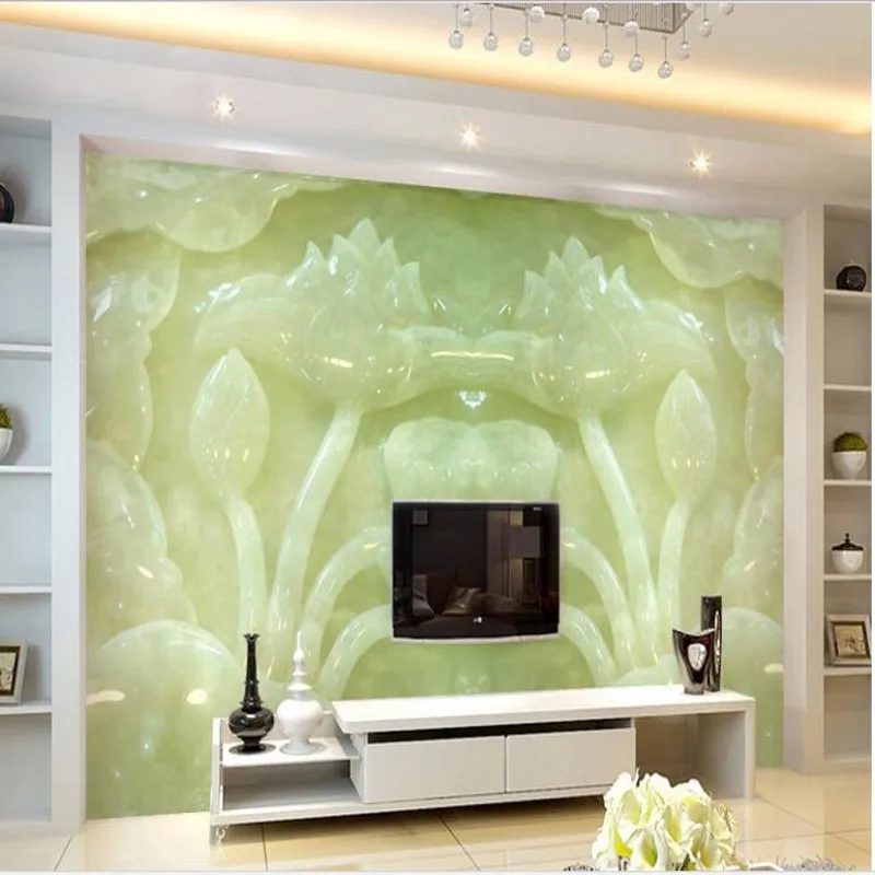 

wellyu Custom large - scale murals jade carving high - definition TV background wall lotus wall non - woven wallpaper