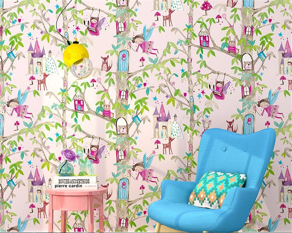 

beibehang Modern nonwoven individual children's room fashion girl bedroom pink pure paper papel de parede 3d wallpaper tapety