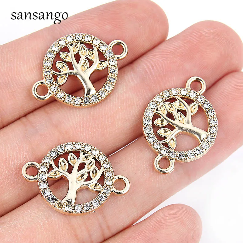 10 Pcs Tree Of Life Pattern Alloy Crystal Connectors Charms Pendant For DIY Necklace Bracelet Fashion Jewelry Accessories