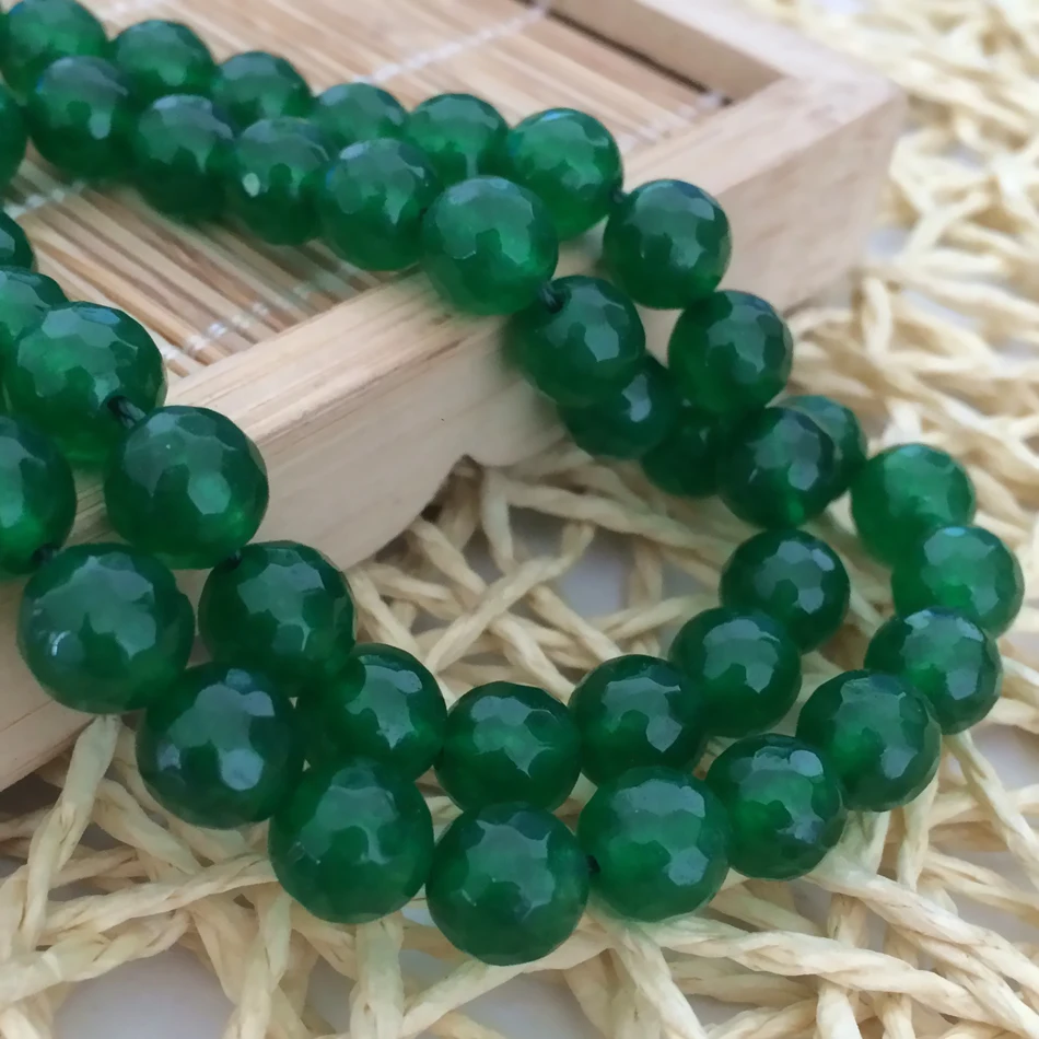 Fashion green jades beads natural stone chalcedony 4mm 6mm 8mm 10mm 12mm faceted round loose beads jewelry making 15 inches B05