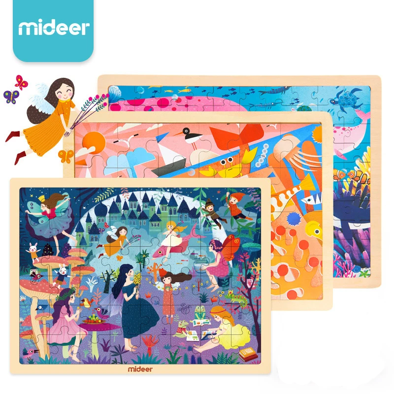 

MiDeer 24P/48P/100P Wooden Puzzle Games Toys with support baby learning education intelligence puzzle scene toy for kids 2Y+