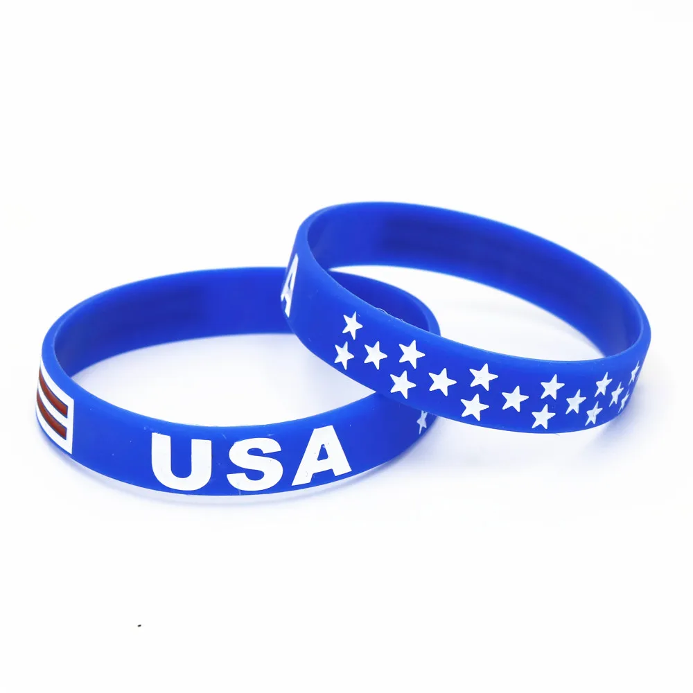 50PCS USA American Flag Silicone Bracelets Wristband Blue White Football Souvenir Sports Stars and Stripes Fashion Jewelry SH186