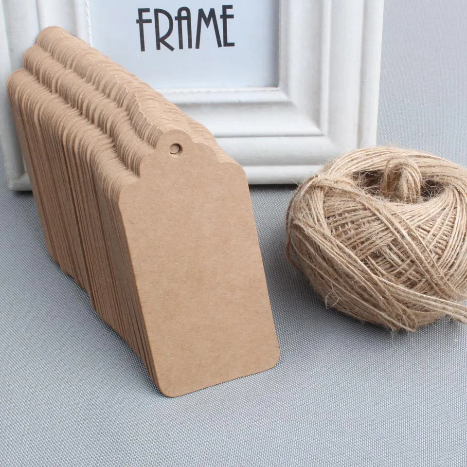Großhandel 500 Stück 4,5 x 9 cm leere Preisschild Kraftpapier Geschenkanhänger mit Hanfschnüre DIY braunes Papier Kraftetikettenpapier TAGGING – Detail 1
