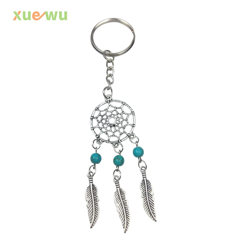 Hot Selling  Antique  Dream Catcher&Feather&Bead Charm Dreamcatcher Keyring Keychain Car Bag Decorations Women Jewelry