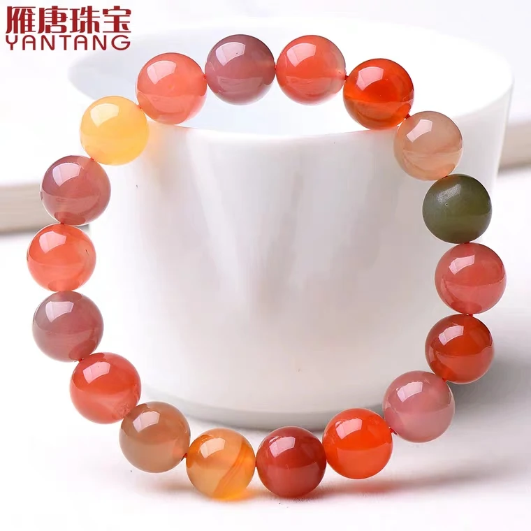 Real Natural Colorful Salt Yanyuan Agate Bracelet Clear Round Beads Woman 7mm 8mm 9mm 10mm 11mm 12mm 13mm Crystal Bracelet AAAAA