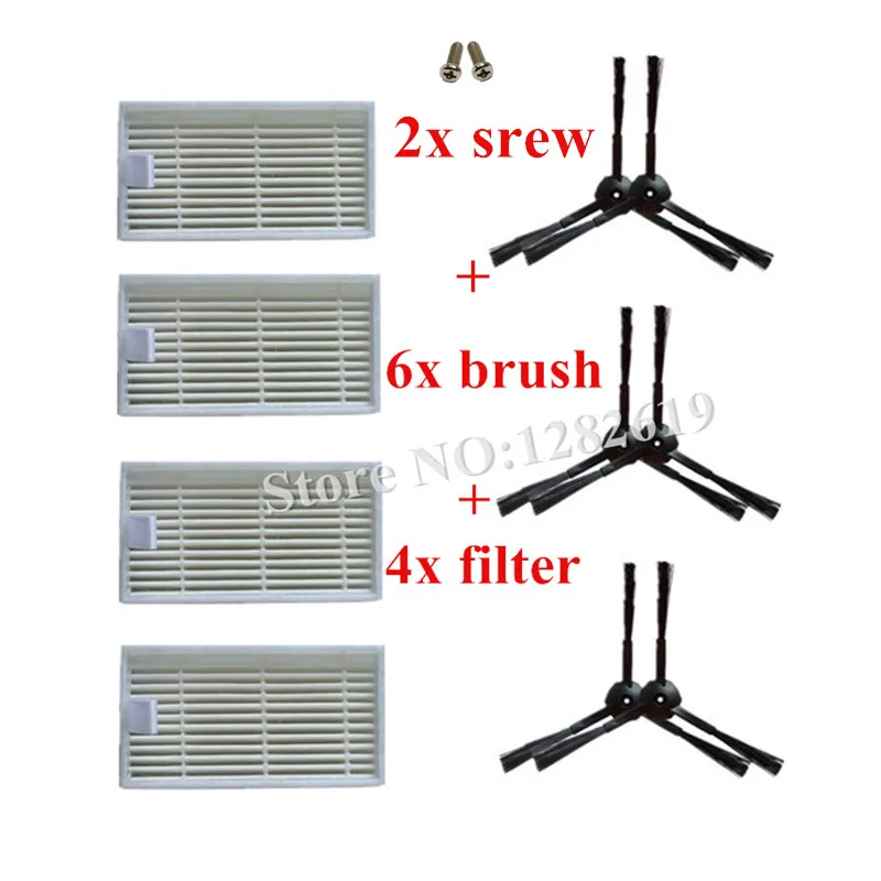6x 팬더 로봇 진공 청소기 사이드 브러시 및 4x HEPA 필터 2x Srew 교체, 팬더 X500, 에코백스 디봇 CR120 디푸 KK8