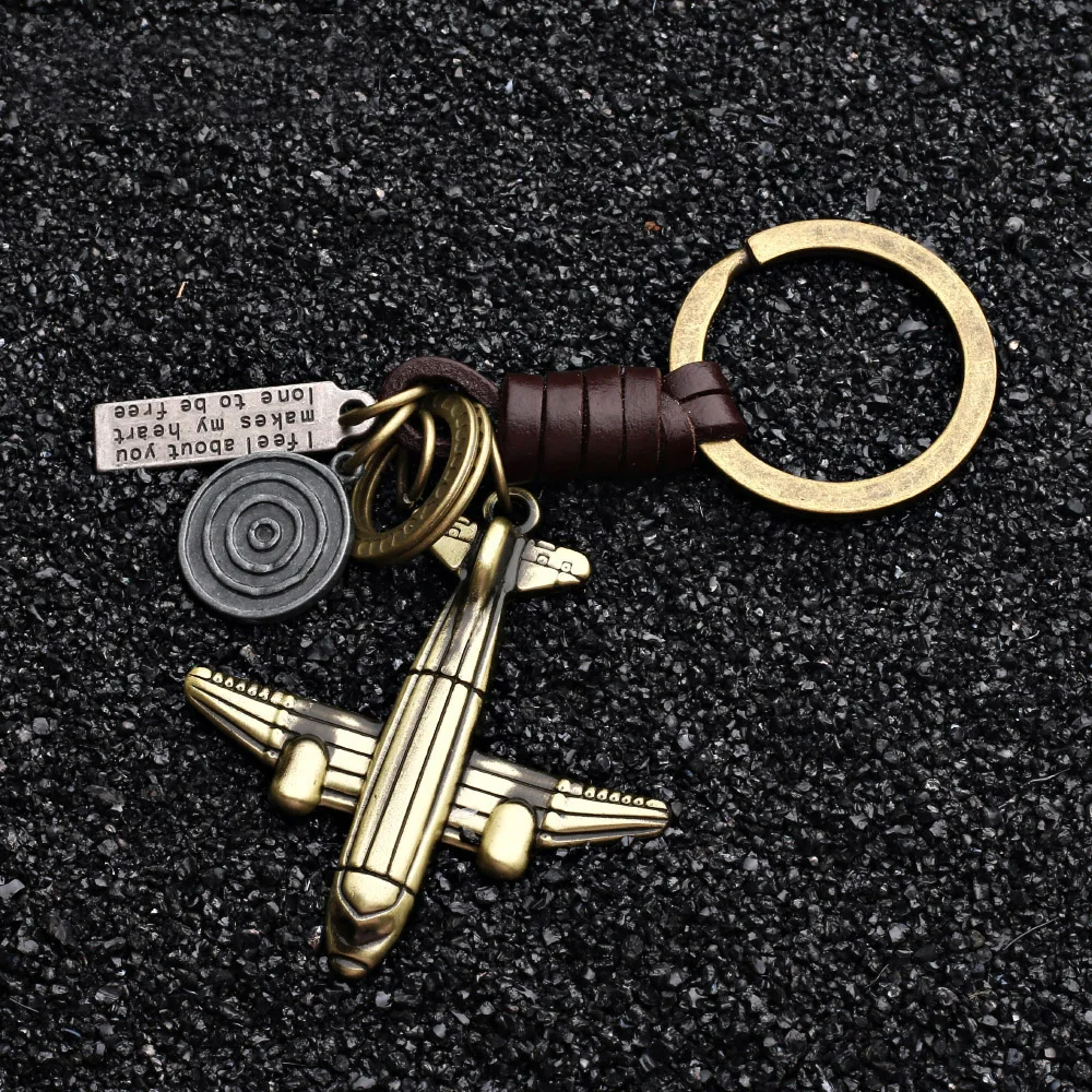 2024 Trend Jewelry Vintage Handwork Weave Genuine Leather Airplane Keychain Simple Alloy Accessories Men Key Chain Jewelry