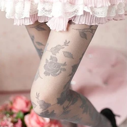 Flower pattern Sexy Rose Women Tights Collant Femme Thin Sheer Pantyhose Hollow out Tattoo Tights Medias Fantaisie Hosiery