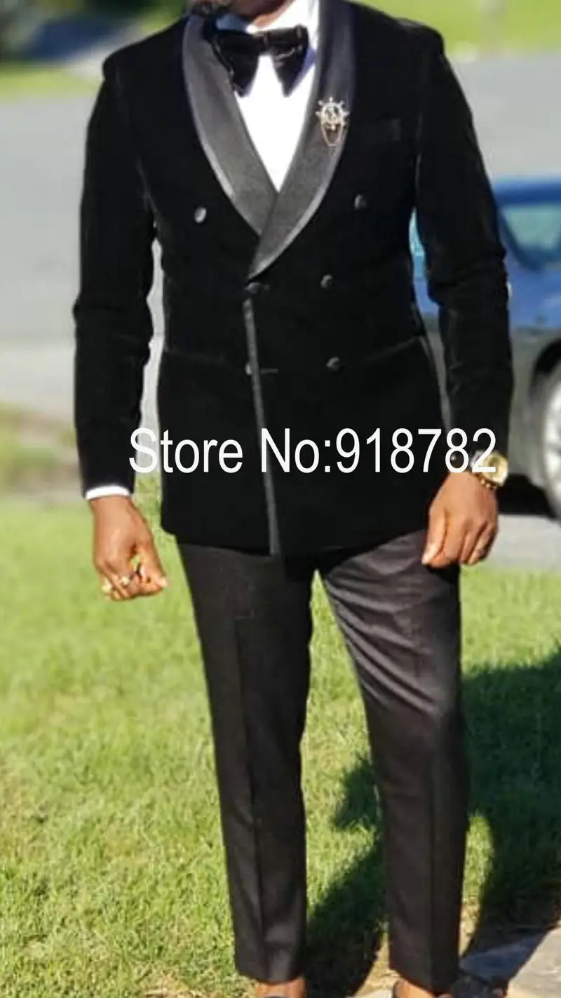 

Wedding Suits For Men 2018 Black Velvet Jacket Latest Coat With Pant Slim Fit Men Suit Tuxedo Double Breasted Suit Men