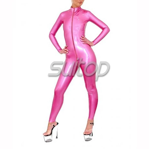 Suitop sexy latex rubber fetish garment sexy latex catsuit metallic pink(high quanlity level latex)