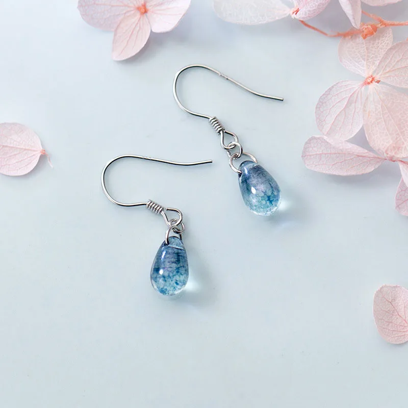 TOYOOSKY 925 Sterling Silver Dangle Earrings Jewelry Water Drop Shape Blue  Opal Natural Stone Pendants Drop Earrings for Women