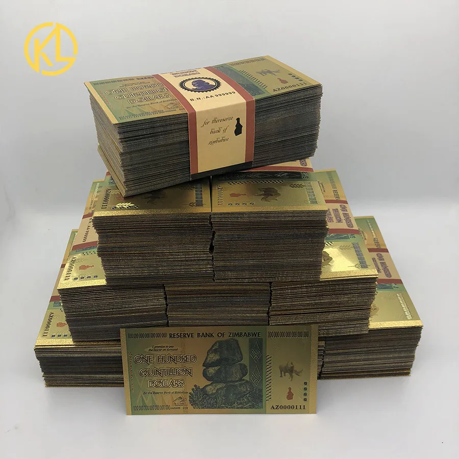 wholesale 1200pcs for a box One Hundred Trillion/Quintillion Dollars Zimbabwe Gold  Banknote in wooden box with certificates