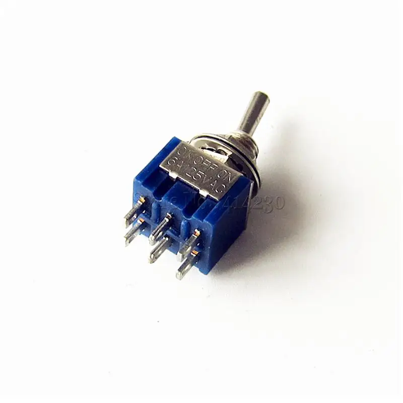 10Pcs Mini 6 Pin 3 Position Toggle Switches ON-OFF-ON DPDT Mini Toggle Switch 6A/125V AC MTS-203 Blue